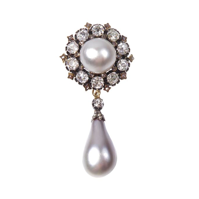 Natural pearl and diamond drop cluster pendant-brooch | MasterArt